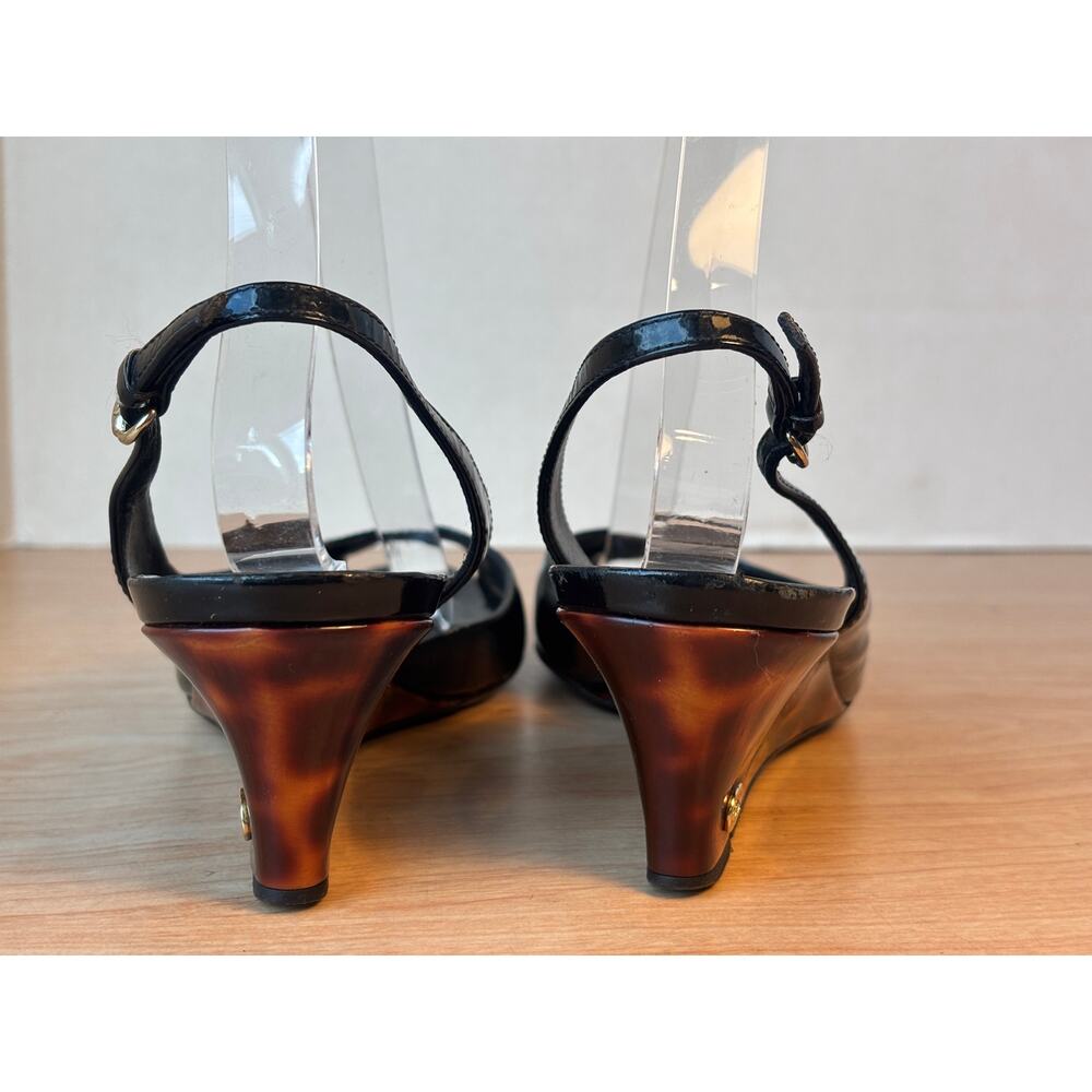 Vintage Gucci Vitello Vernice Wedge Sandals Tortoise Shell Print Size 7.5 B - Picture 11 of 11